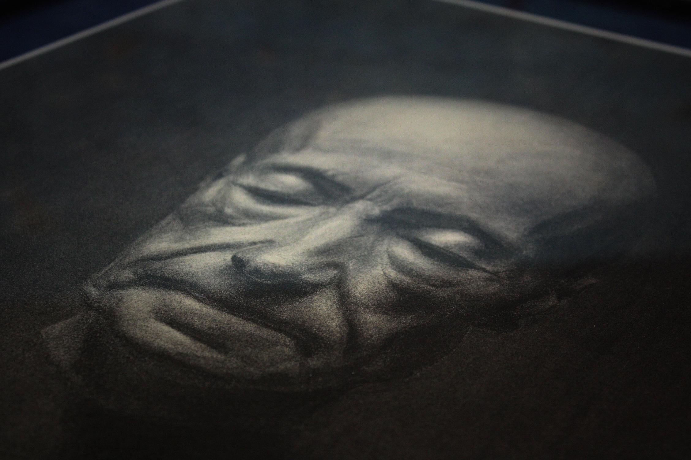 Charcoal on Paper Portrait of a Death Mask 1993, Manner of Mo Rdicat Figurative In Good Condition In Lowestoft, GB
