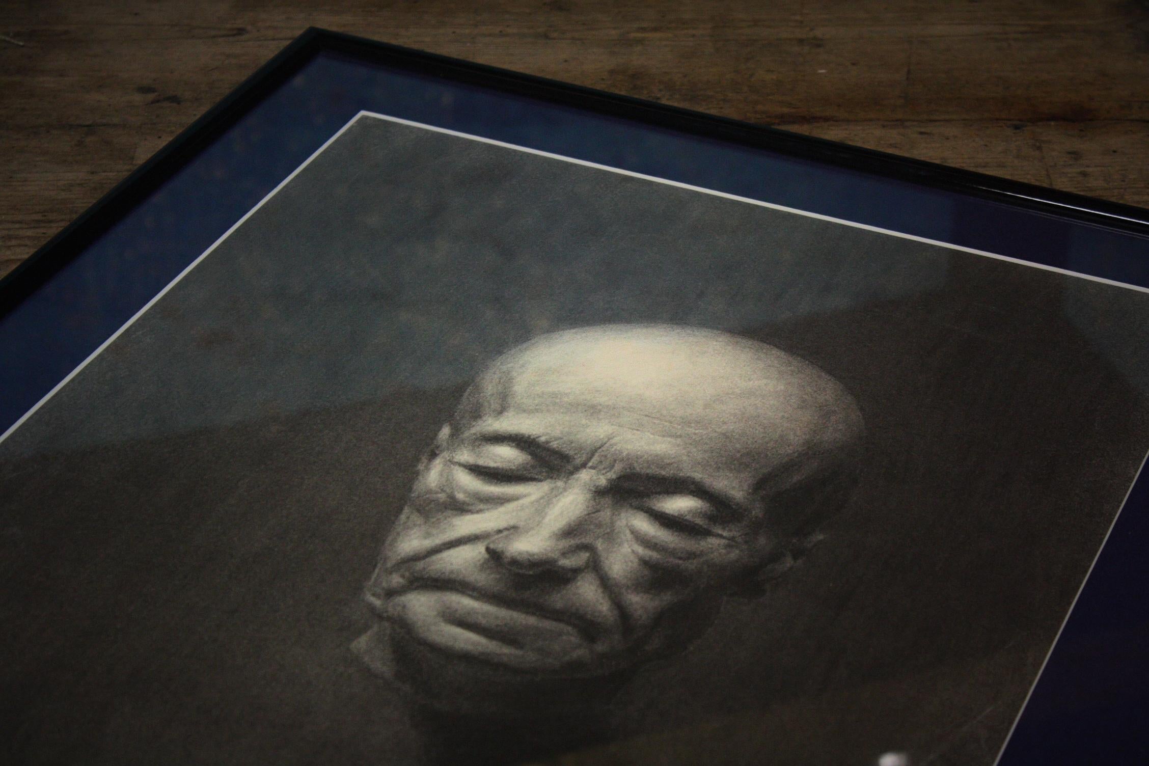 Late 20th Century Charcoal on Paper Portrait of a Death Mask 1993, Manner of Mo Rdicat Figurative