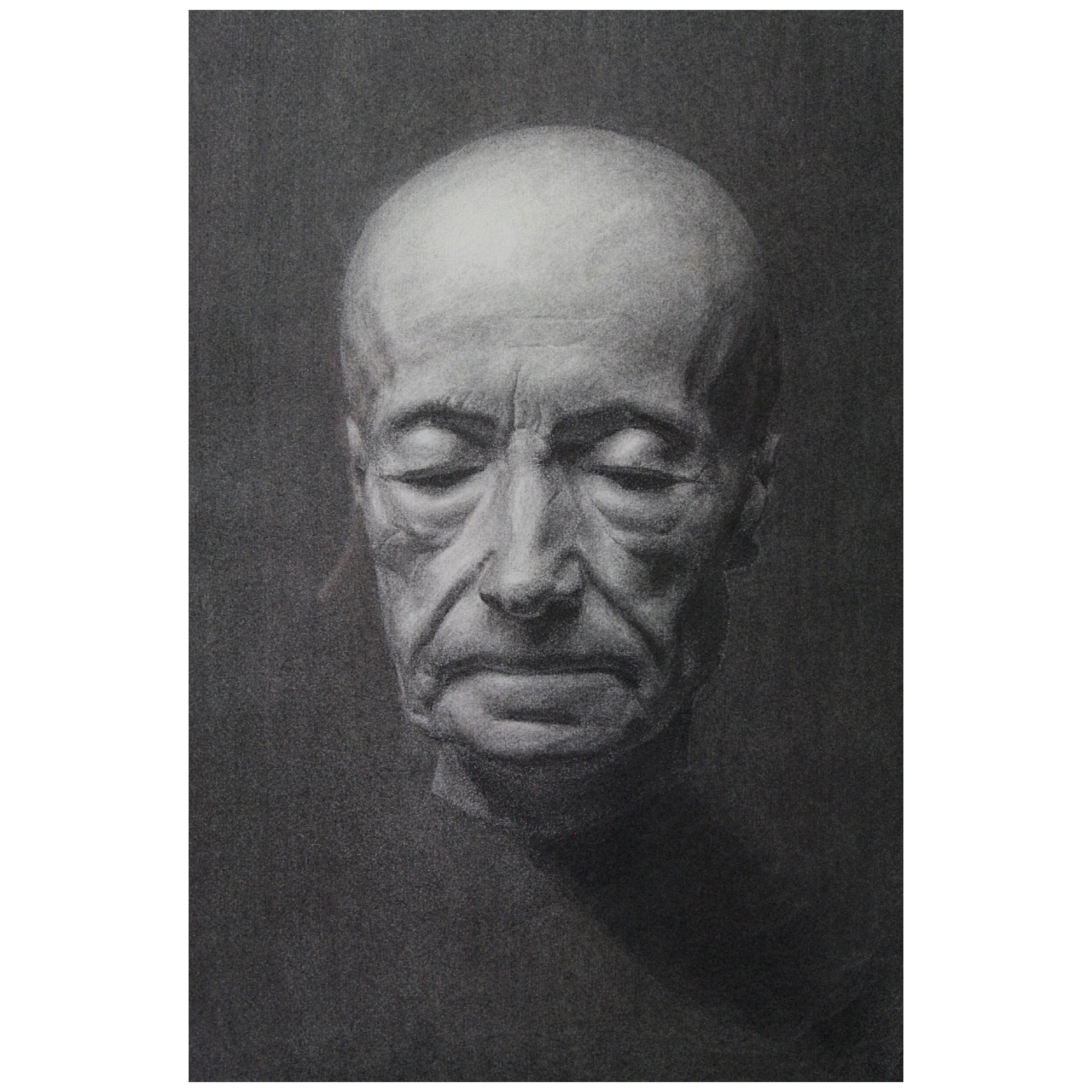Charcoal on Paper Portrait of a Death Mask 1993, Manner of Mo Rdicat Figurative
