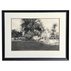 Charcoal on paper: 'The Edge of the Park' Signed 'Liepe '70'