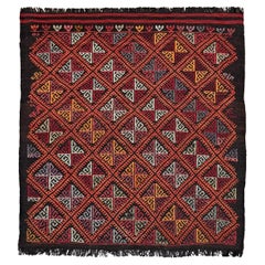 Charcoal Orange Turkish Cicim Kilim • Embroidered Flatweave Rug (3′×4′) • 1960s