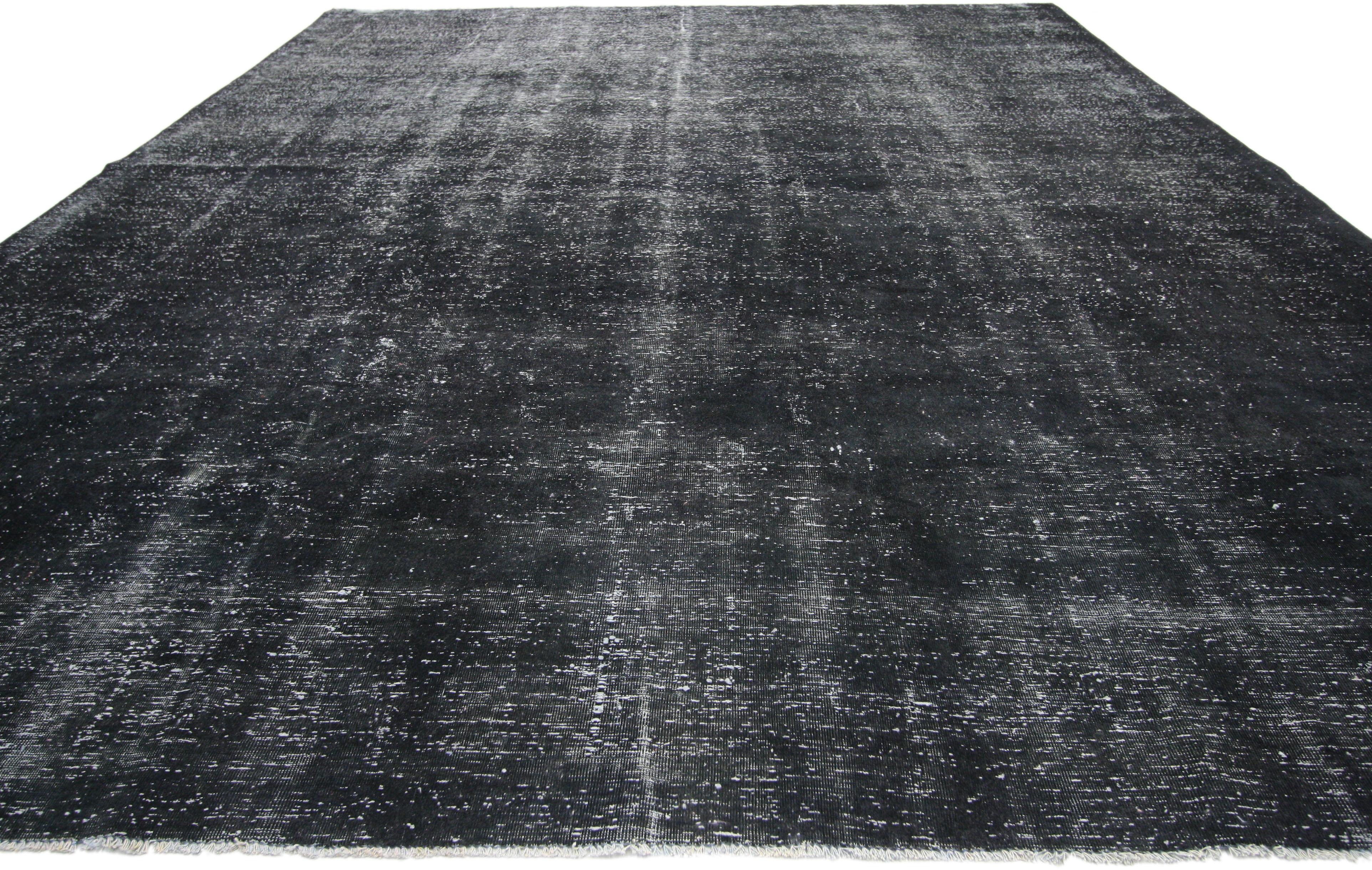 Hand-Knotted Distressed Vintage Turkish Dark Charcoal Rug with Industrial Steampunk Style