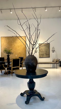 Charcoal-Painted Pedestal Table, Neoclassical Sculptural Base, 36”