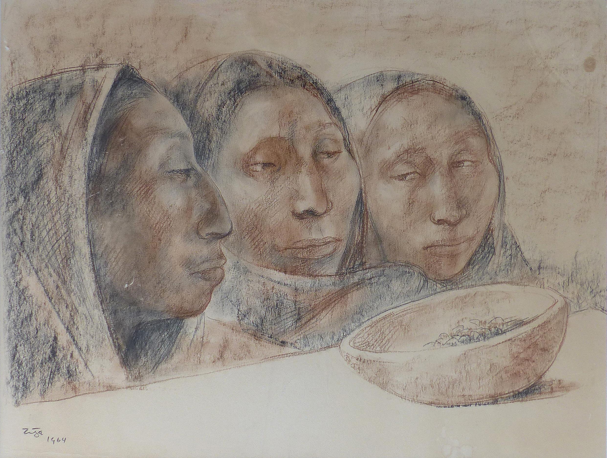 Francisco Zúñiga Charcoal and Pastel Drawing on Paper, 1964

Offered for sale is an original charcoal drawing with pastels by the well listed Costa Rican/Mexican artist Francisco Zúñiga (1912-1988) signed and dated 1964. This drawing depicts three