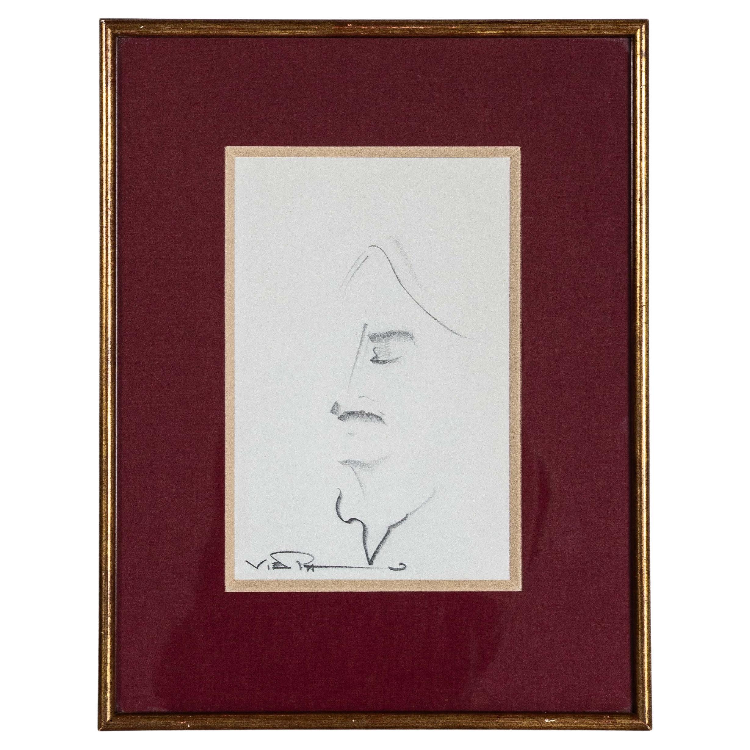 Portrait d'homme au fusain, encadré en bois doré, français, milieu du 20e siècle en vente