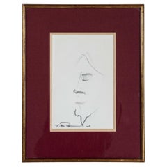 Portrait d'homme au fusain, encadré en bois doré, français, milieu du 20e siècle