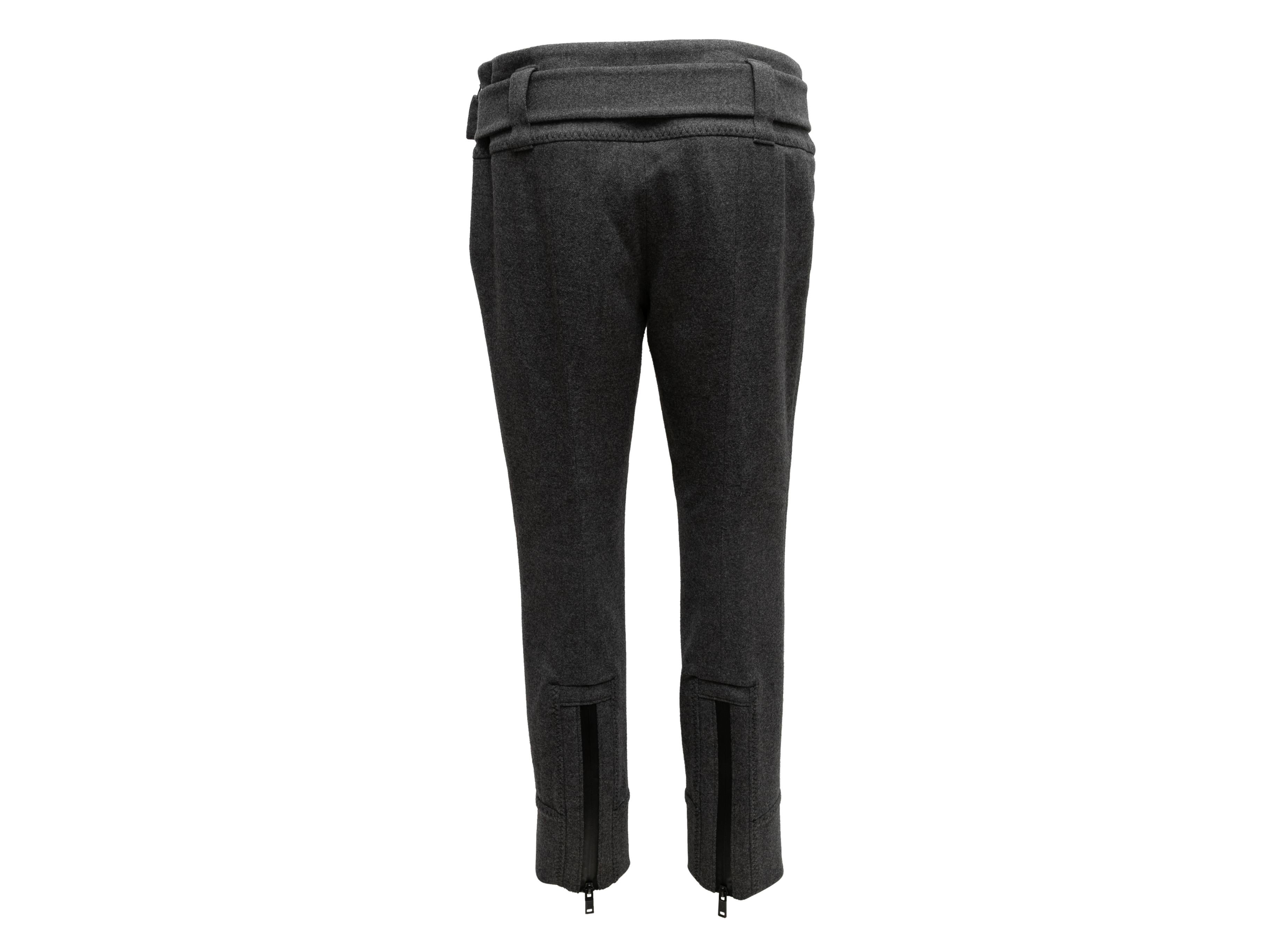 Charcoal Prada Virgin Wool Belted Pants Size IT 44 For Sale 2