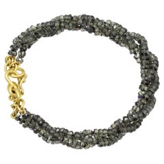 Charcoal Sapphire Triple Strand One of a Kind 22k Gold Bracelet, Denise Betesh