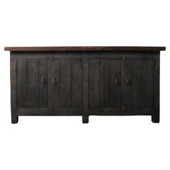 Charcoal Sideboard with Aged Wooden Top and Plank Detail