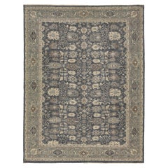 Tappeto di lana in stile Oushak moderno e color carbone e ardesia - Design/One annodato a mano