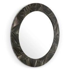 Charcoal Straw Marquetry Round Mirror