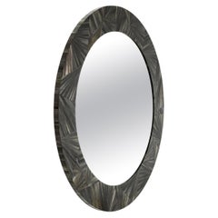 Charcoal Straw Marquetry Round Mirror