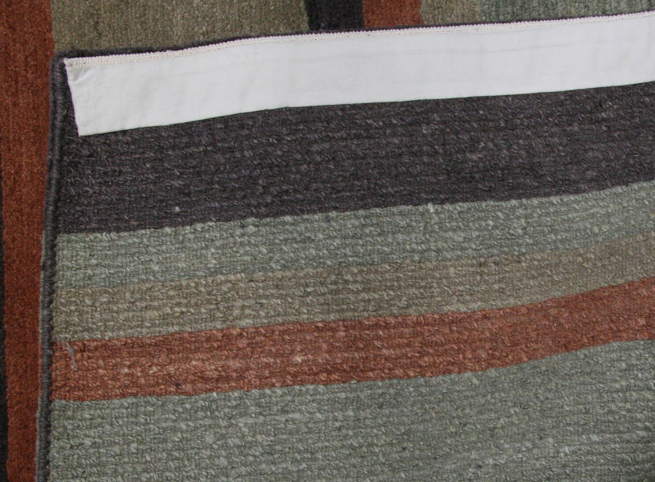 Hand-Knotted Charcoal Stripe Rug For Sale