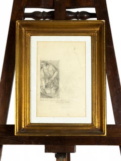 Charcoal Study, Washerwoman by River, Mello Junior, Portugal, 20th Century