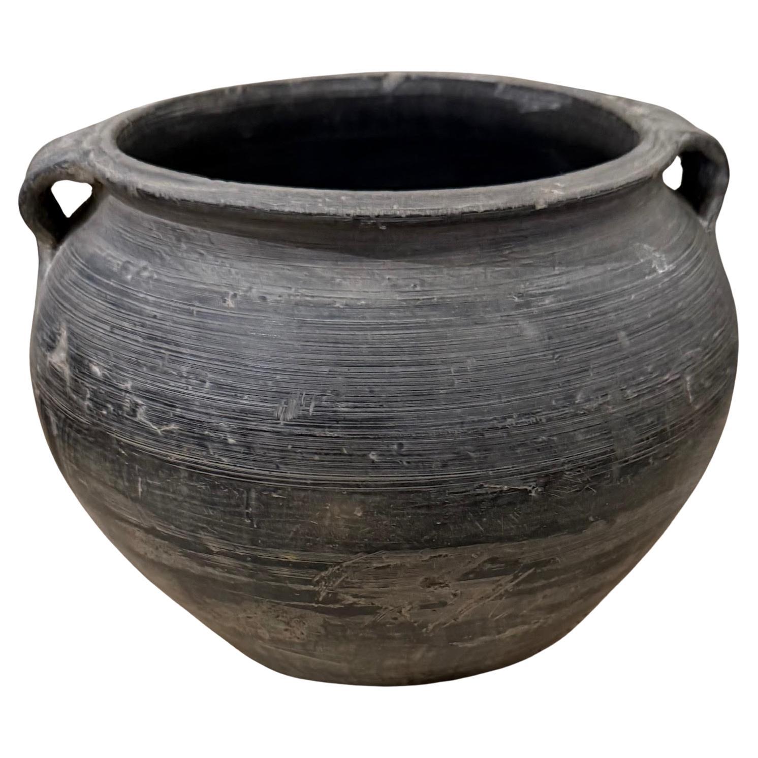 Charcoal Terracotta Weathered Medium Pot, China, 1940s For Sale