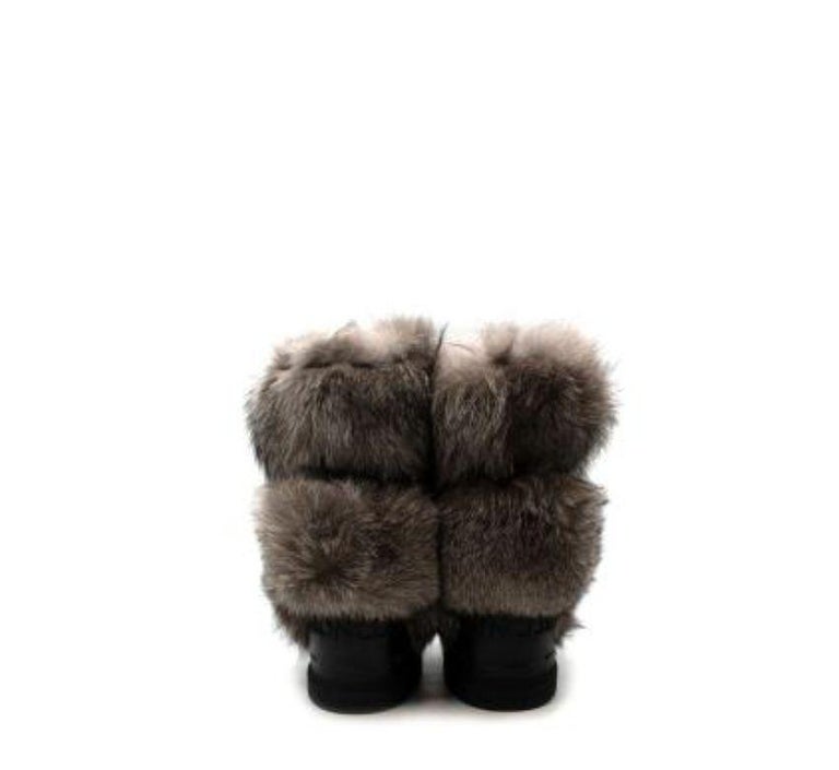 Moncler Charcoal Venus Fur-Trimmed Moon Boots For Sale at 1stDibs