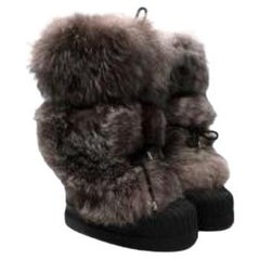 Moncler Charcoal Venus Fur-Trimmed Moon Boots