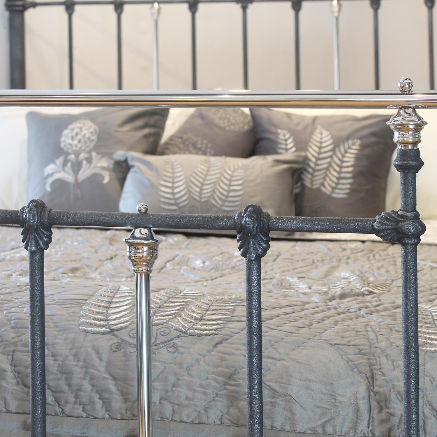 Charcoal Victorian Bed with Nickel Plating MK289 In Good Condition In Wrexham, GB