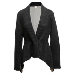 Charcoal & White Oscar de la Renta Striped Cashmere Cardigan Size US XL