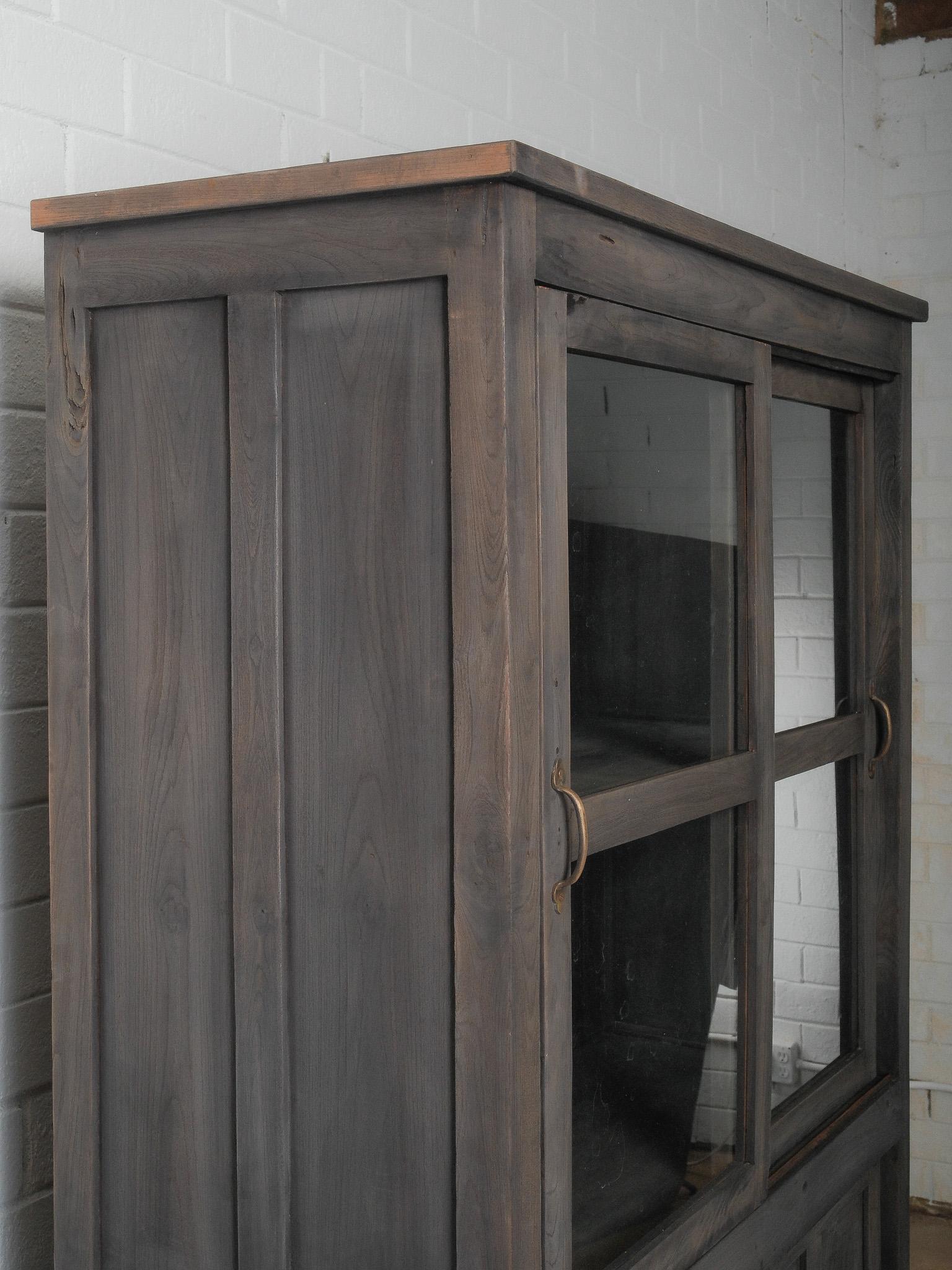 Charcoal Wood Cabinet with Glass Upper Doors im Angebot 3