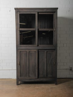 Charcoal Wood Cabinet with Glass Upper Doors