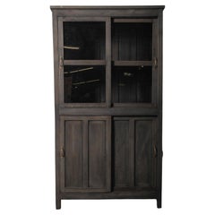 Charcoal Wood Cabinet with Glass Upper Doors