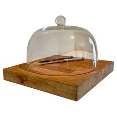 Retro Charcuterie Set with Domed Glass Lid Wooden Board Knife and Fork
