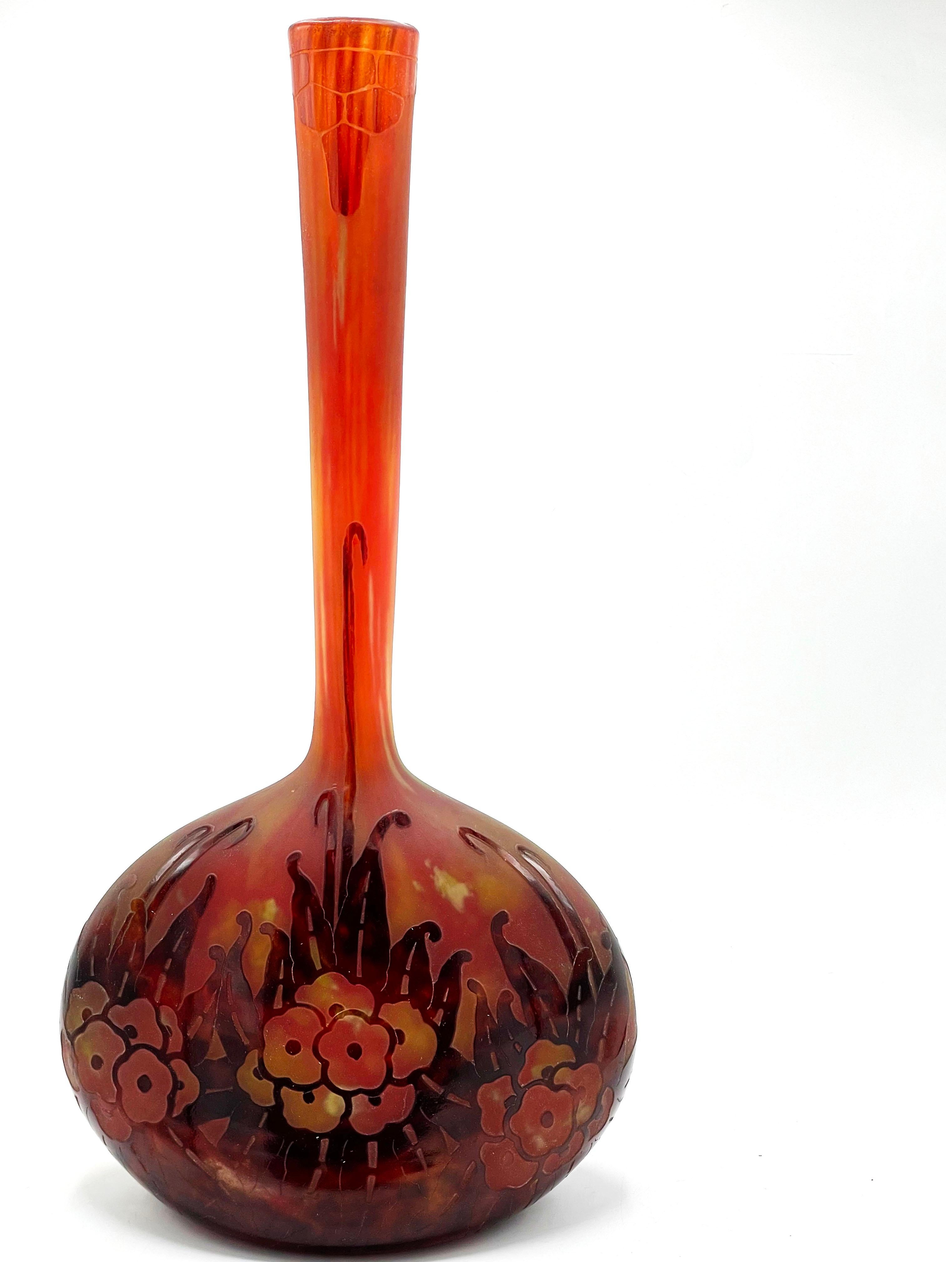 Art Glass Charder Art Deco French Overlay Glass Vase For Sale