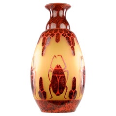 Charder, Exceptional and Incredibly Rare Large "Scarab" Vase, France c. 1920s Charder, Exceptional and Incredibly Rare Large "Scarab" Vase, France c. 1920s