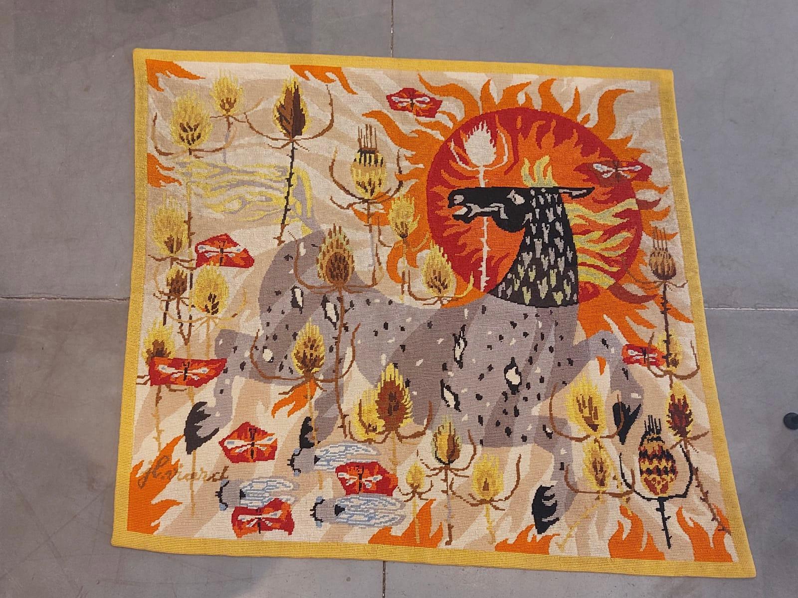 Needlepoint “Chardons de Camargue” or “Sun on thistles” Signed Jean Louis Viard