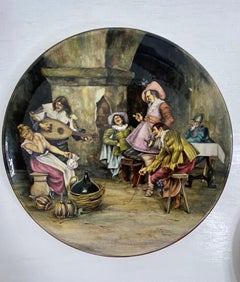 Goffredo Castellini, Italy — Large Hand-Painted Maiolica Chargers Tavern Scene