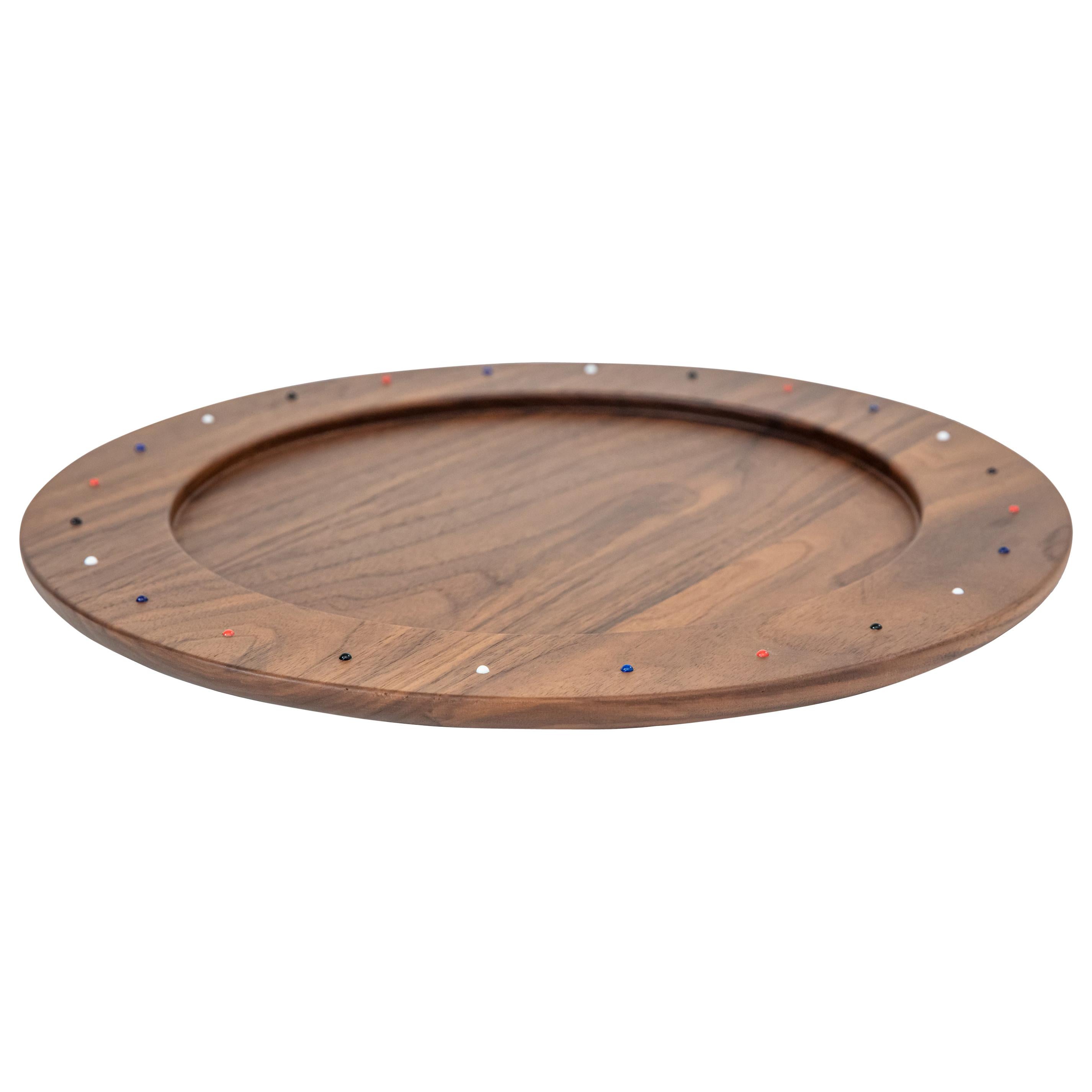 Wooden charger plate serving tray of walnut wood from the SoShiro Pok collection For Sale