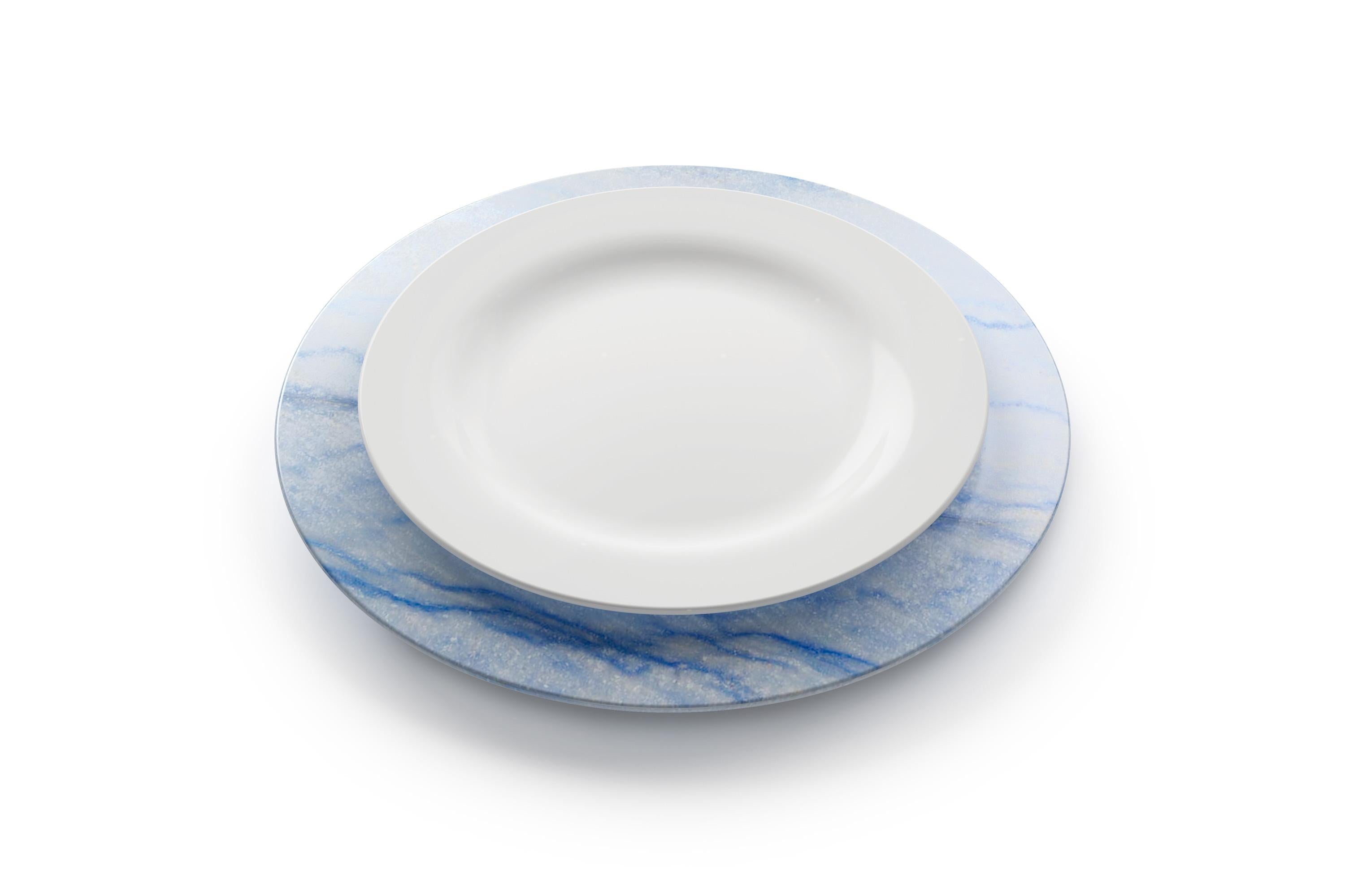 Hand-Carved Charger Plate Platters Serveware Blue Azul Macaubas Marble Handmade Design For Sale