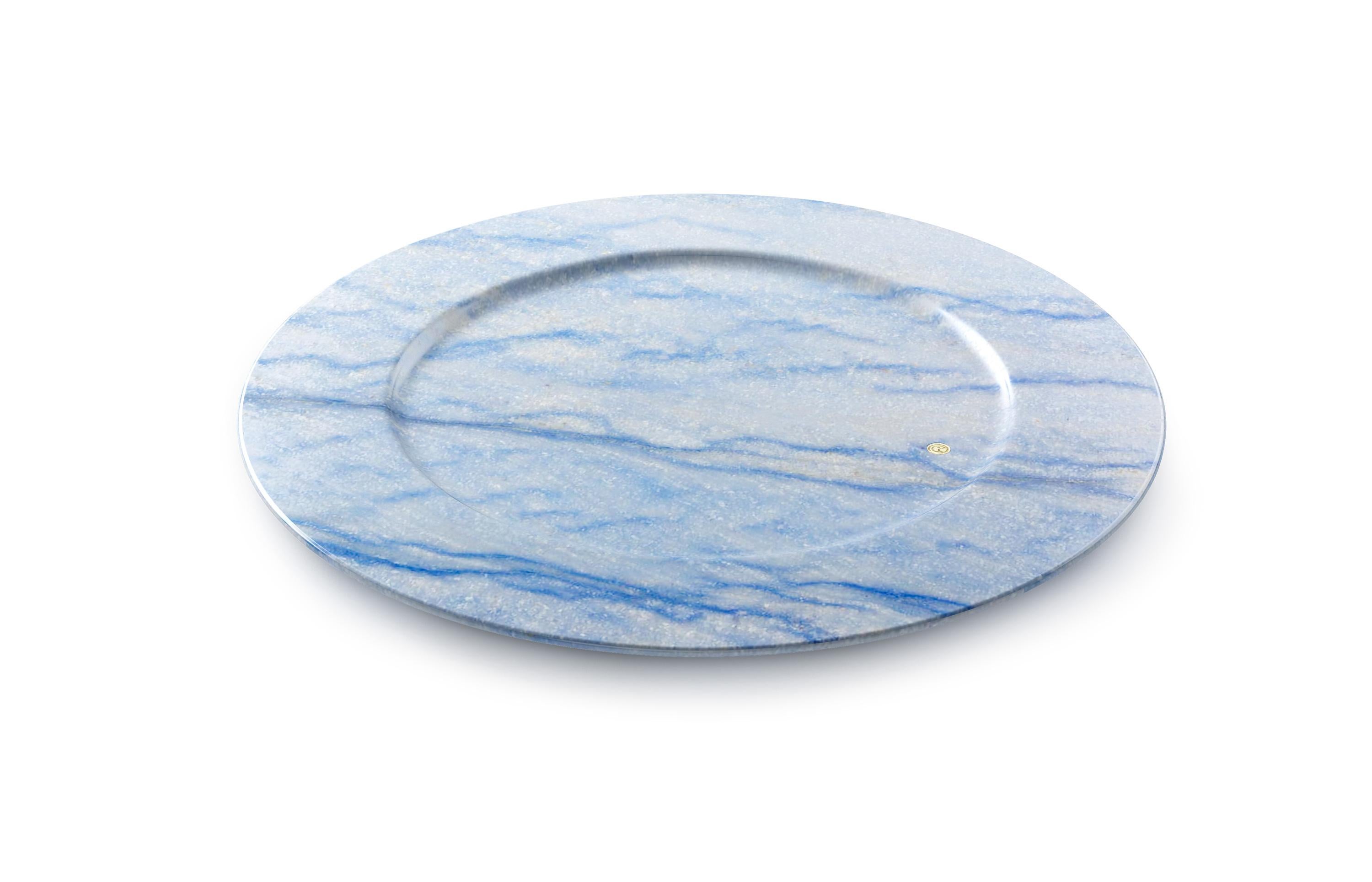 Charger Plate Platters Serveware Blue Azul Macaubas Marble Handmade Design In New Condition For Sale In Ancona, Marche