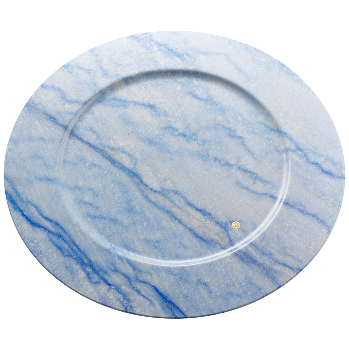 Charger Plate Platters Serveware Blue Azul Macaubas Marble Handmade Design For Sale