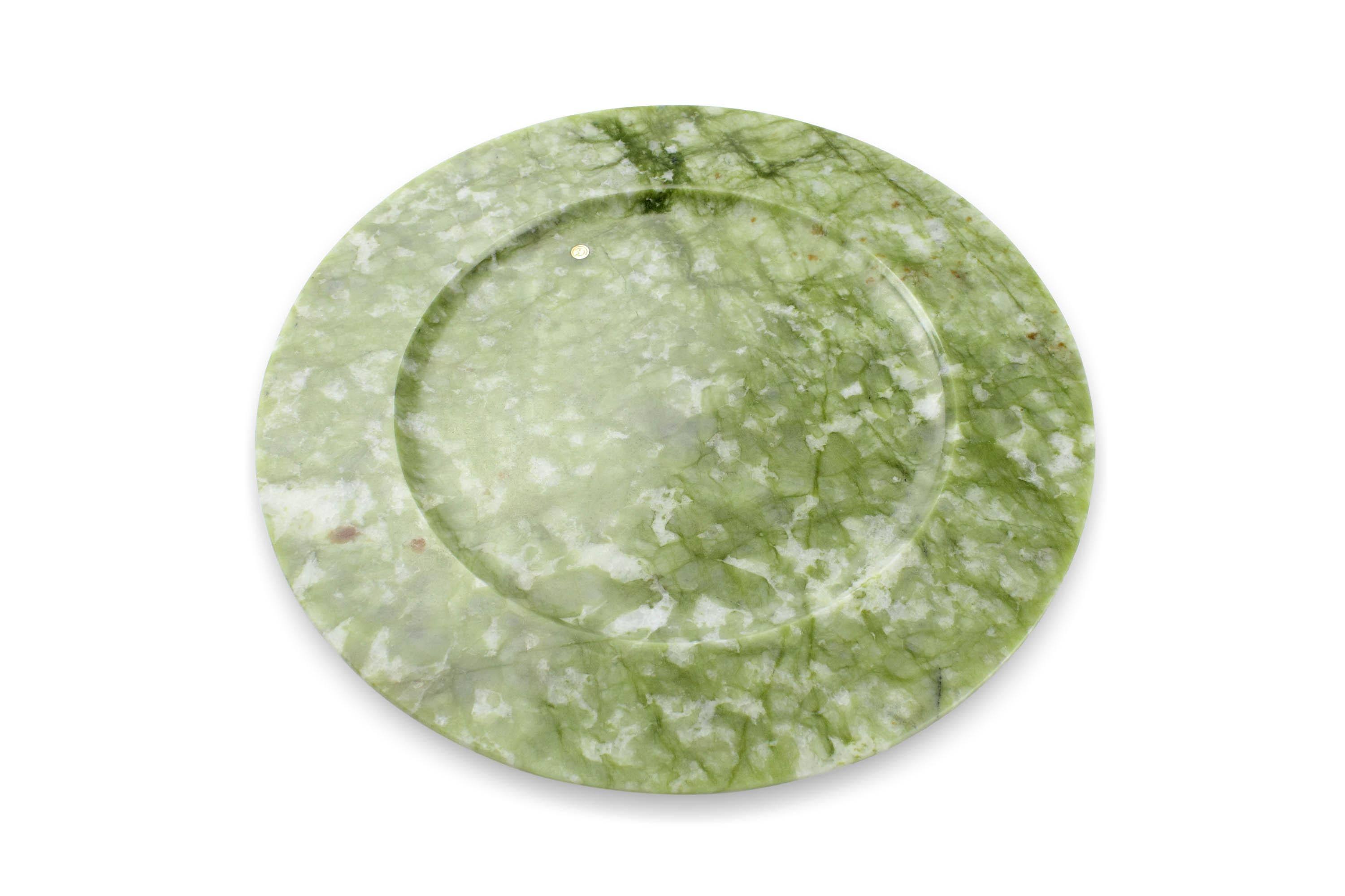 Modern Charger Plate Platters Serveware Green Ming Marble Collectible Design Handmade For Sale