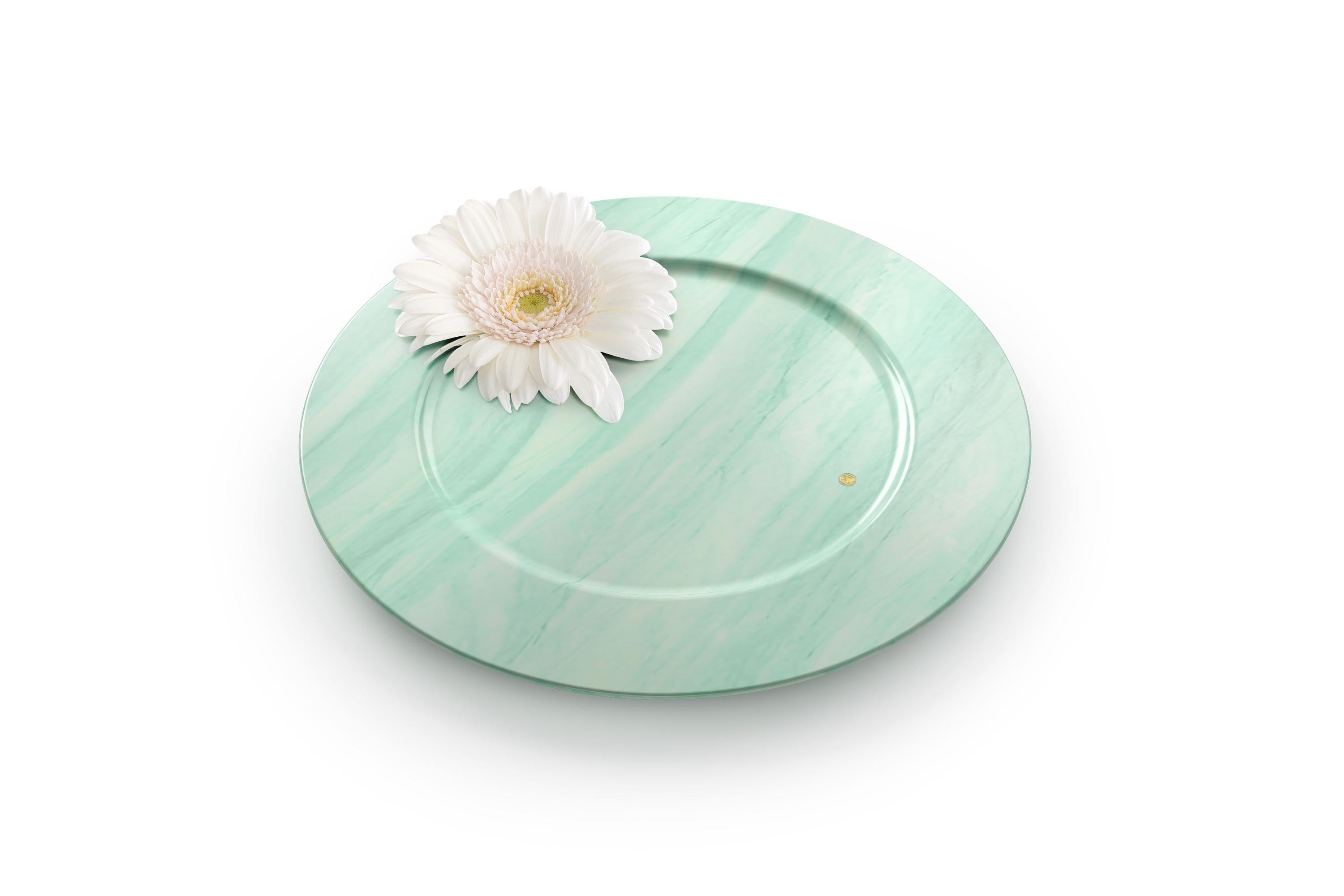 Modern Charger Plate Platter Serveware Solid Green Quartzite Marble Hand-carved Italy For Sale