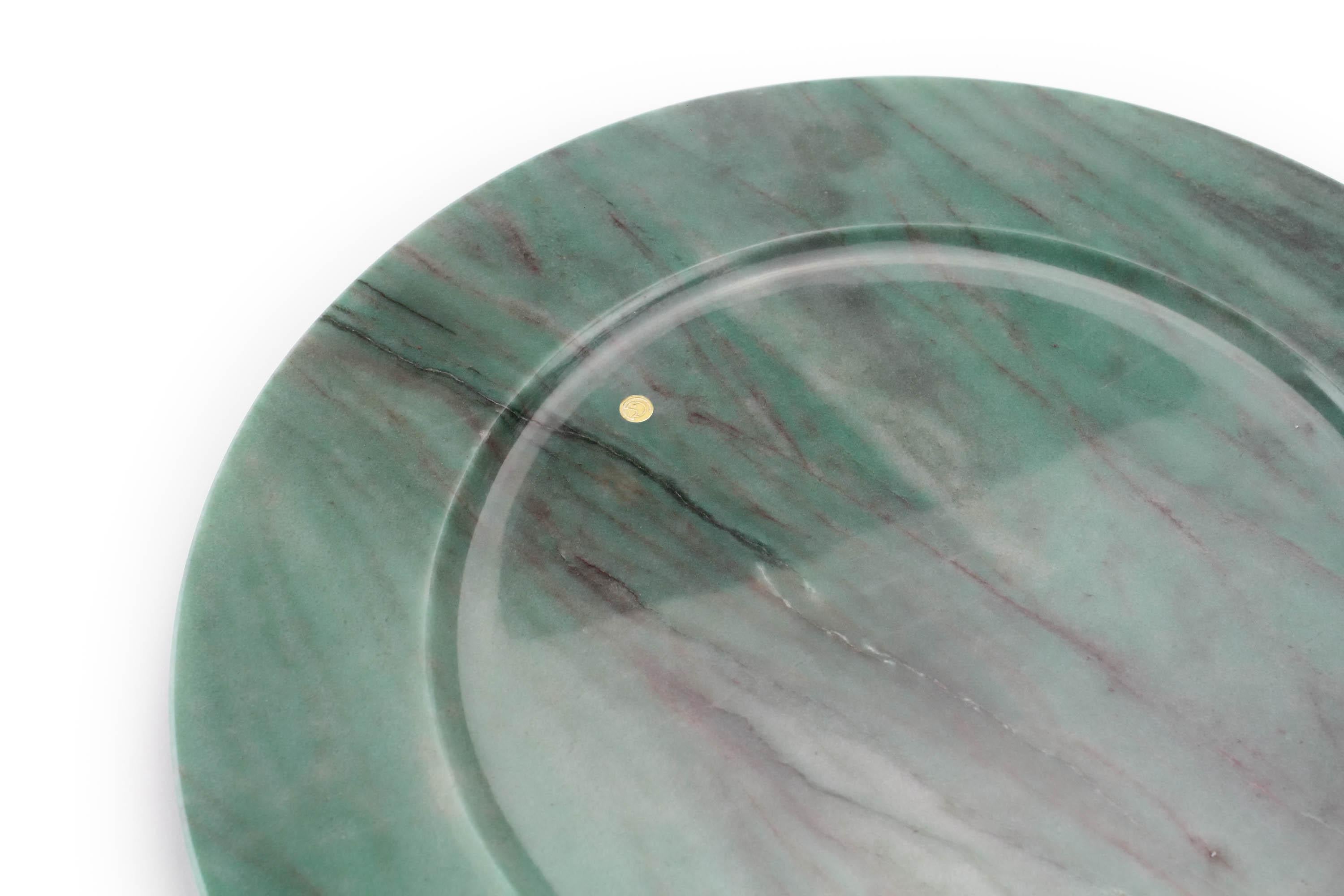 Charger Plate Platter Serveware Solid Green Quartzite Marble Hand-carved Italy For Sale 1