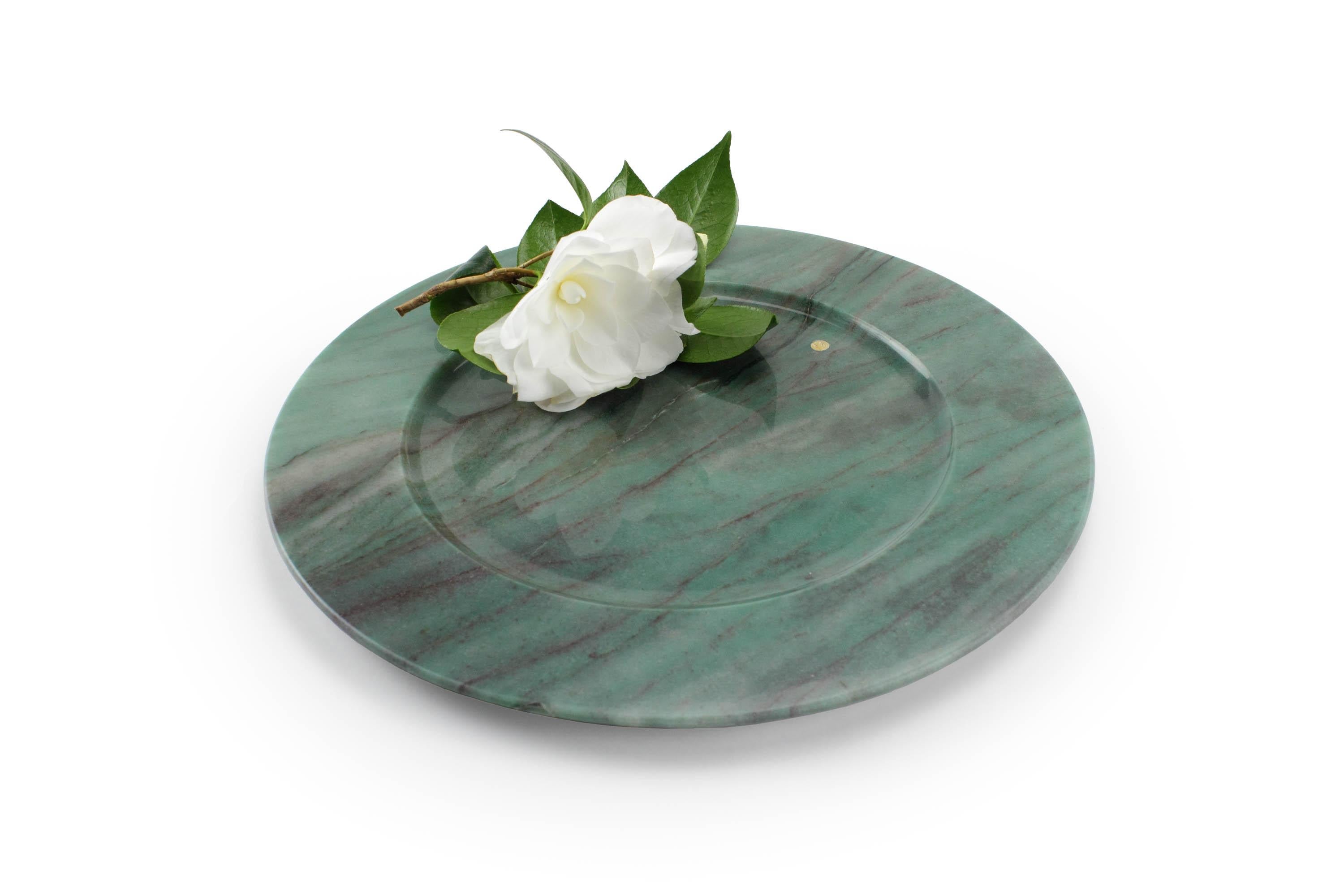 Hand-Carved Charger Plate Platter Serveware Solid Green Quartzite Marble Hand-carved Italy For Sale