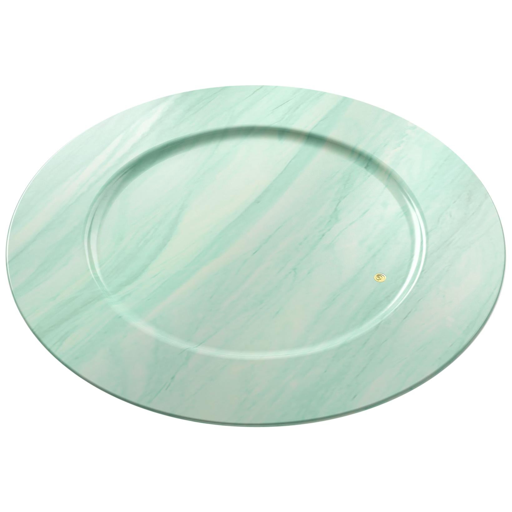 Charger Plate Platter Serveware Solid Green Quartzite Marble Hand-carved Italy For Sale