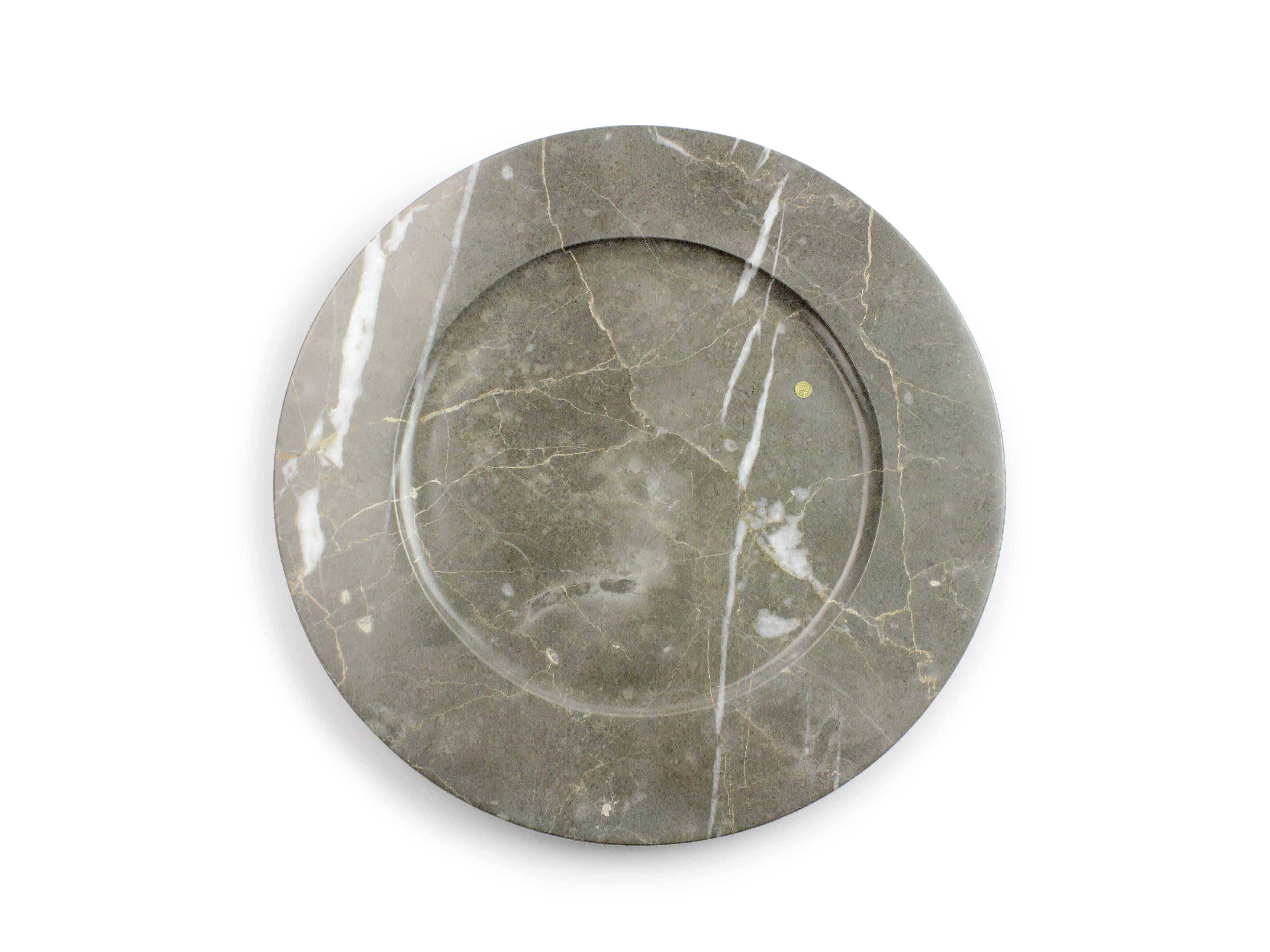 Modern Charger Plate Platters Serveware Grey Marble Handmade Italy Collectible Design For Sale