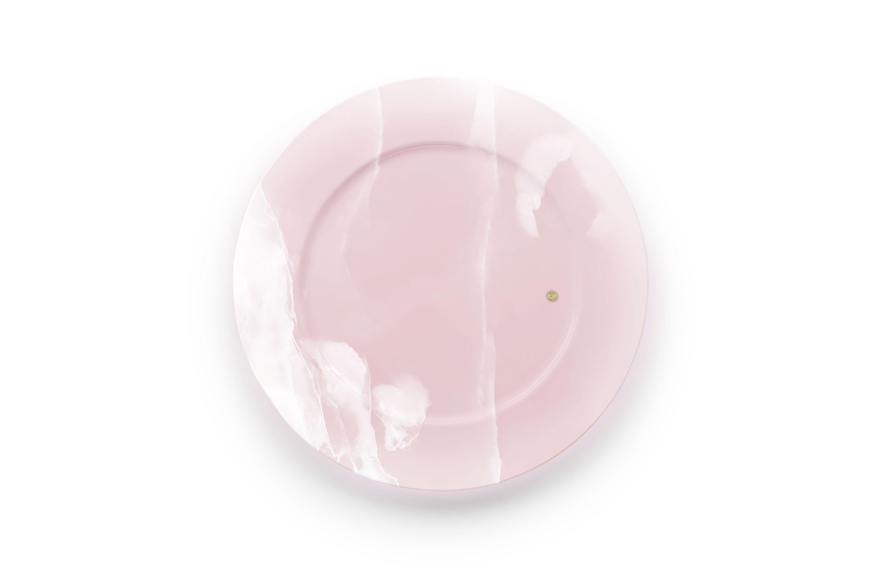 Modern Charger Plate Platters Serveware Pink Onyx Marble Handmade Collectible Design For Sale