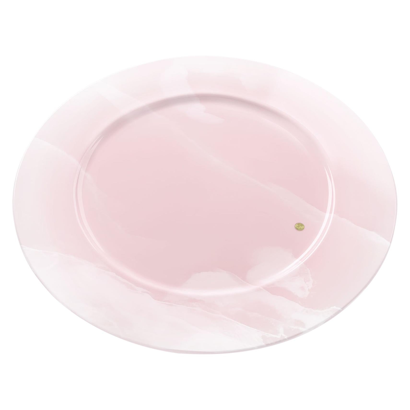 Charger Plate Platters Serveware Pink Onyx Marble Handmade Collectible Design For Sale