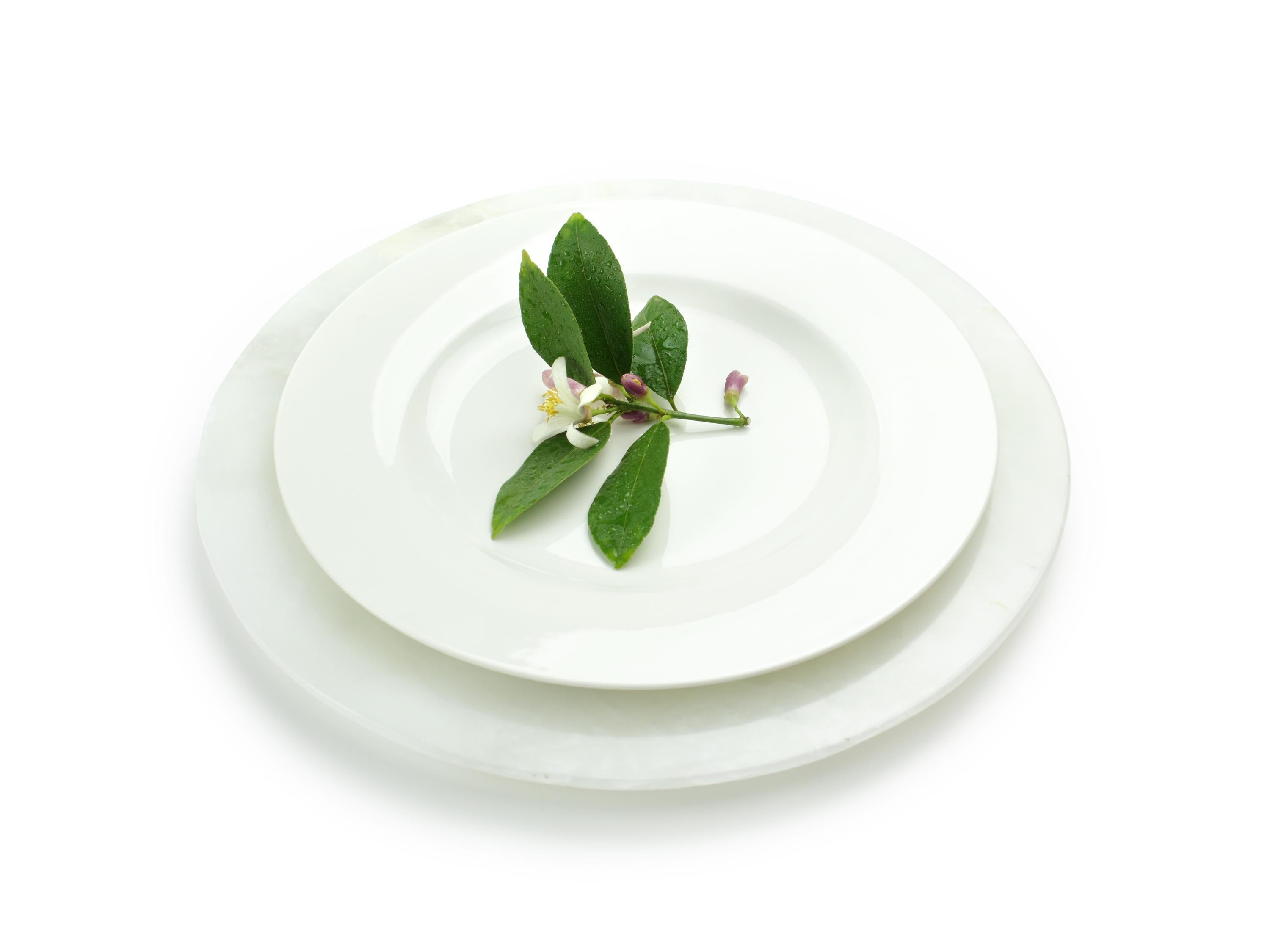 Italian Charger Plate Platters Serveware White Onyx Marble Handmade Collectible Design For Sale