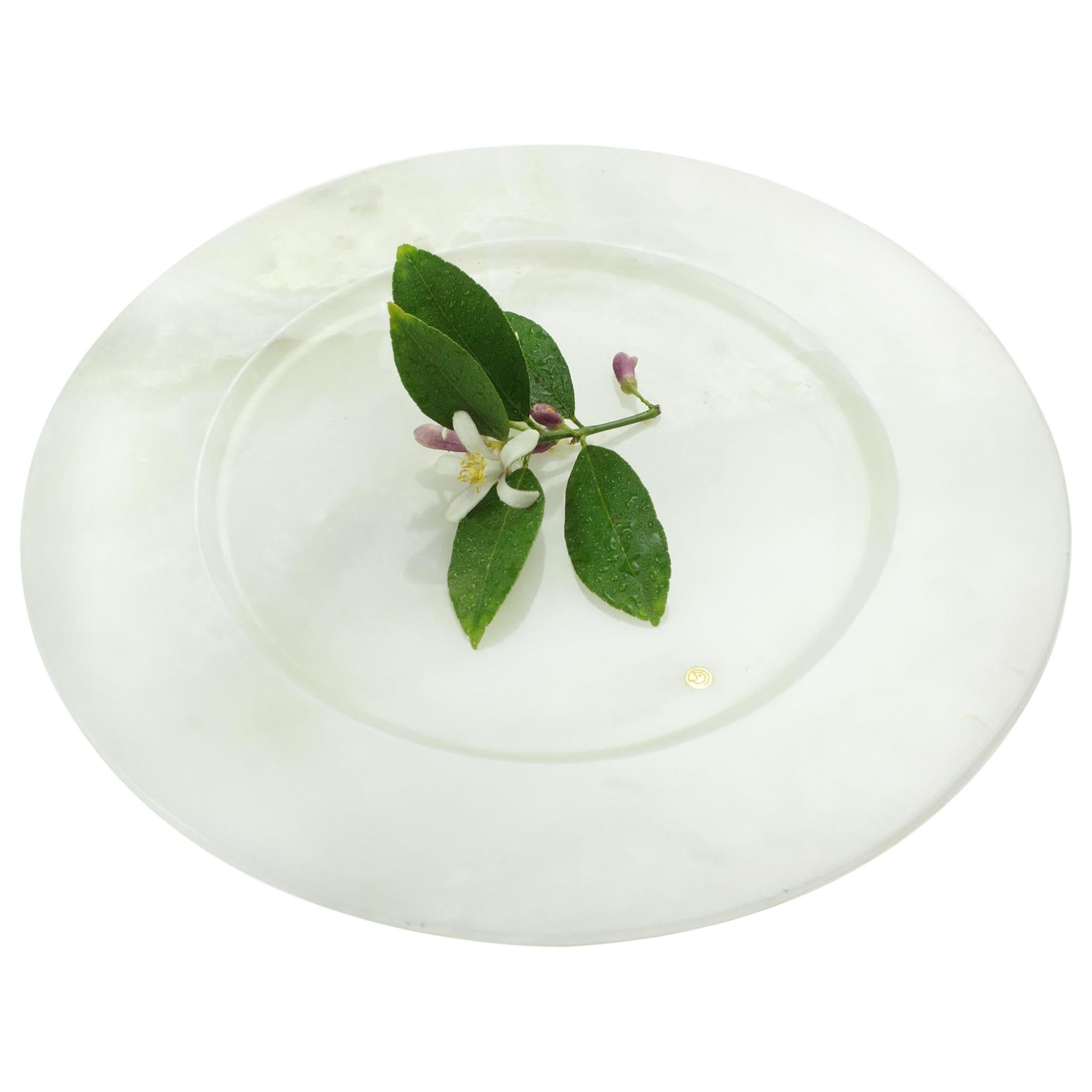 Charger Plate Platters Serveware White Onyx Marble Handmade Collectible Design For Sale