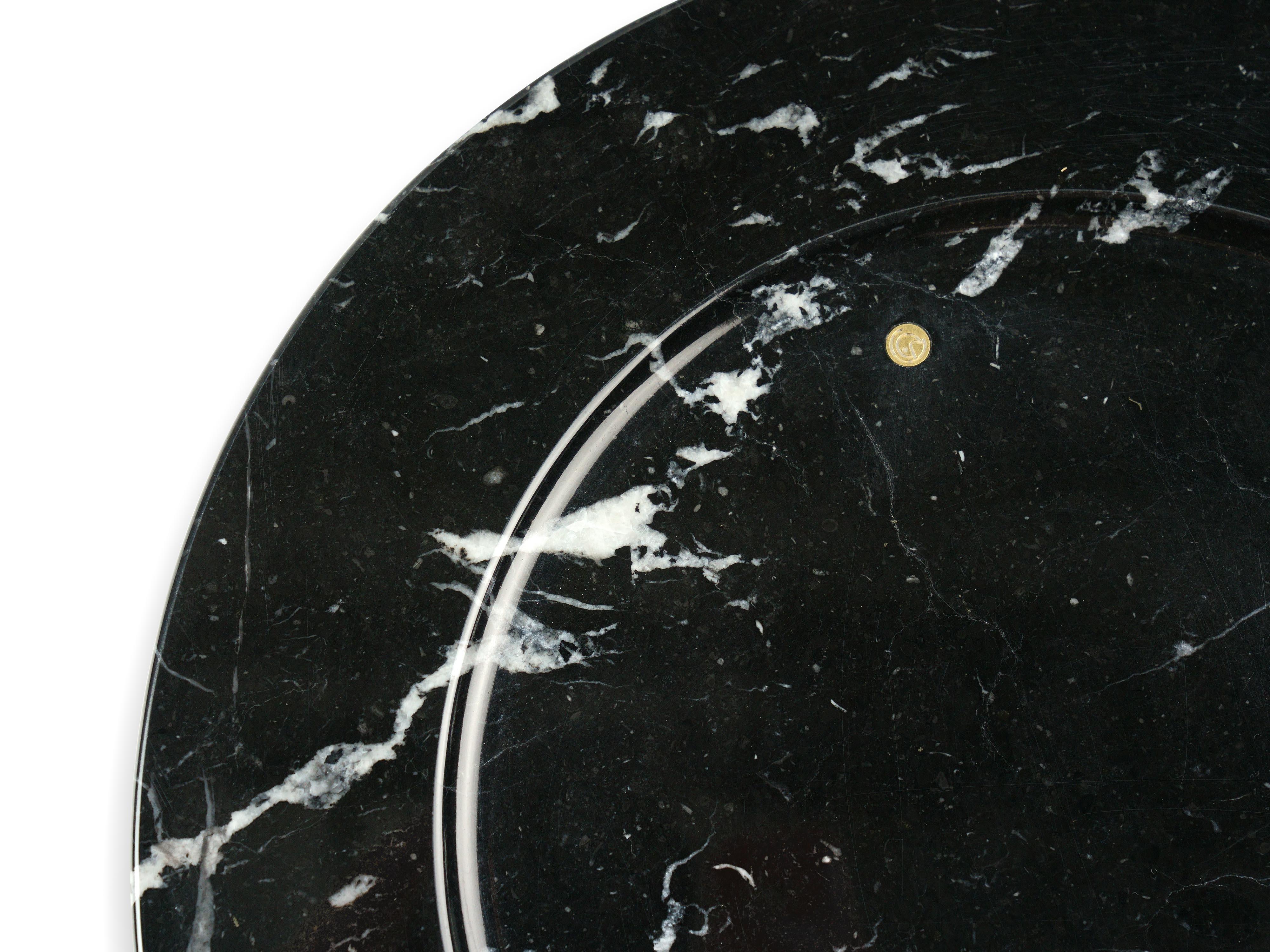 Plato Cargador Platos Vajilla Marquinia Negro Mármol Latón Incrustaciones Hecho a Mano Italiano en venta