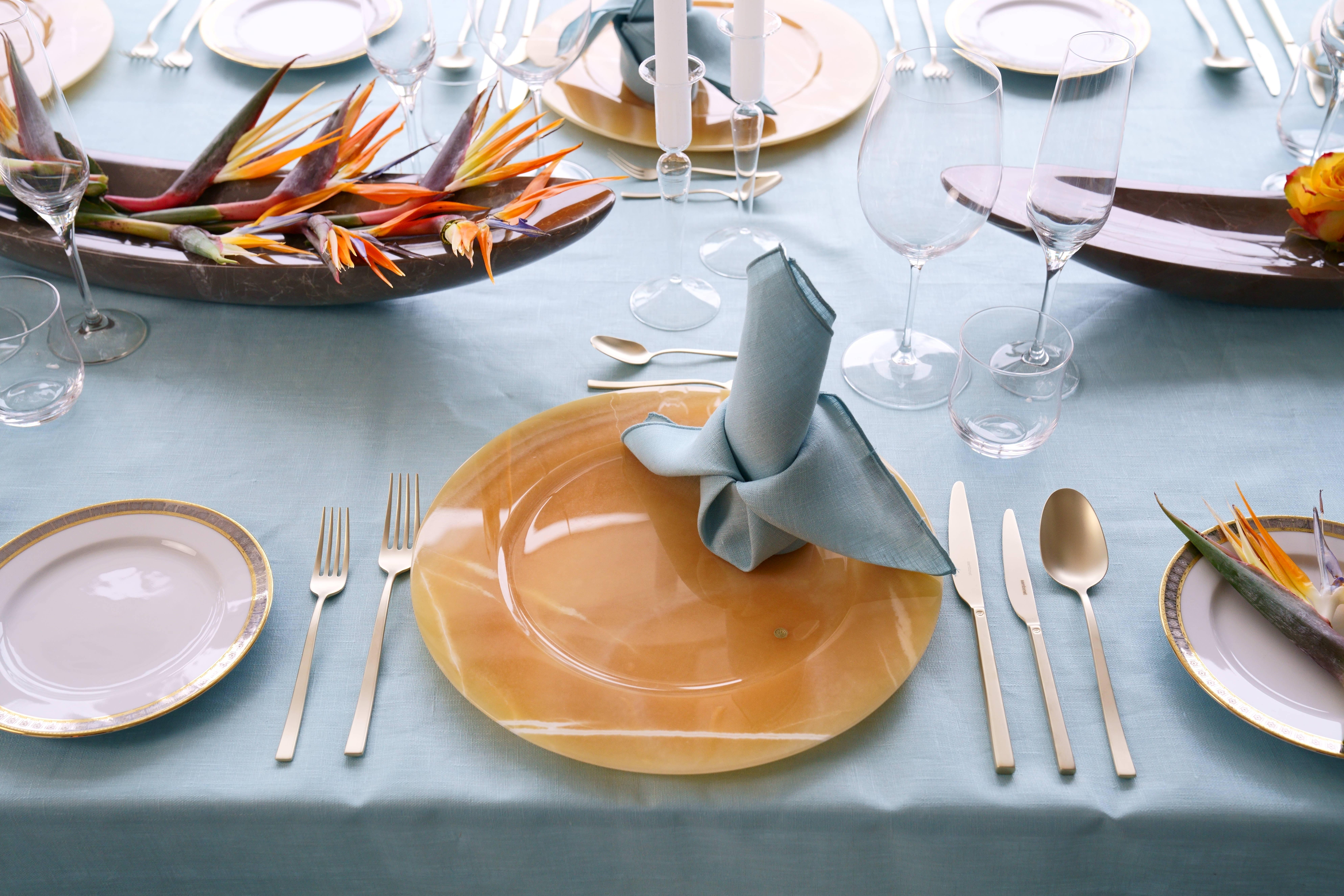 Platos Cargador Platos Servir Naranja Ónix Mármol Diseño Coleccionable Hecho a Mano en venta 9