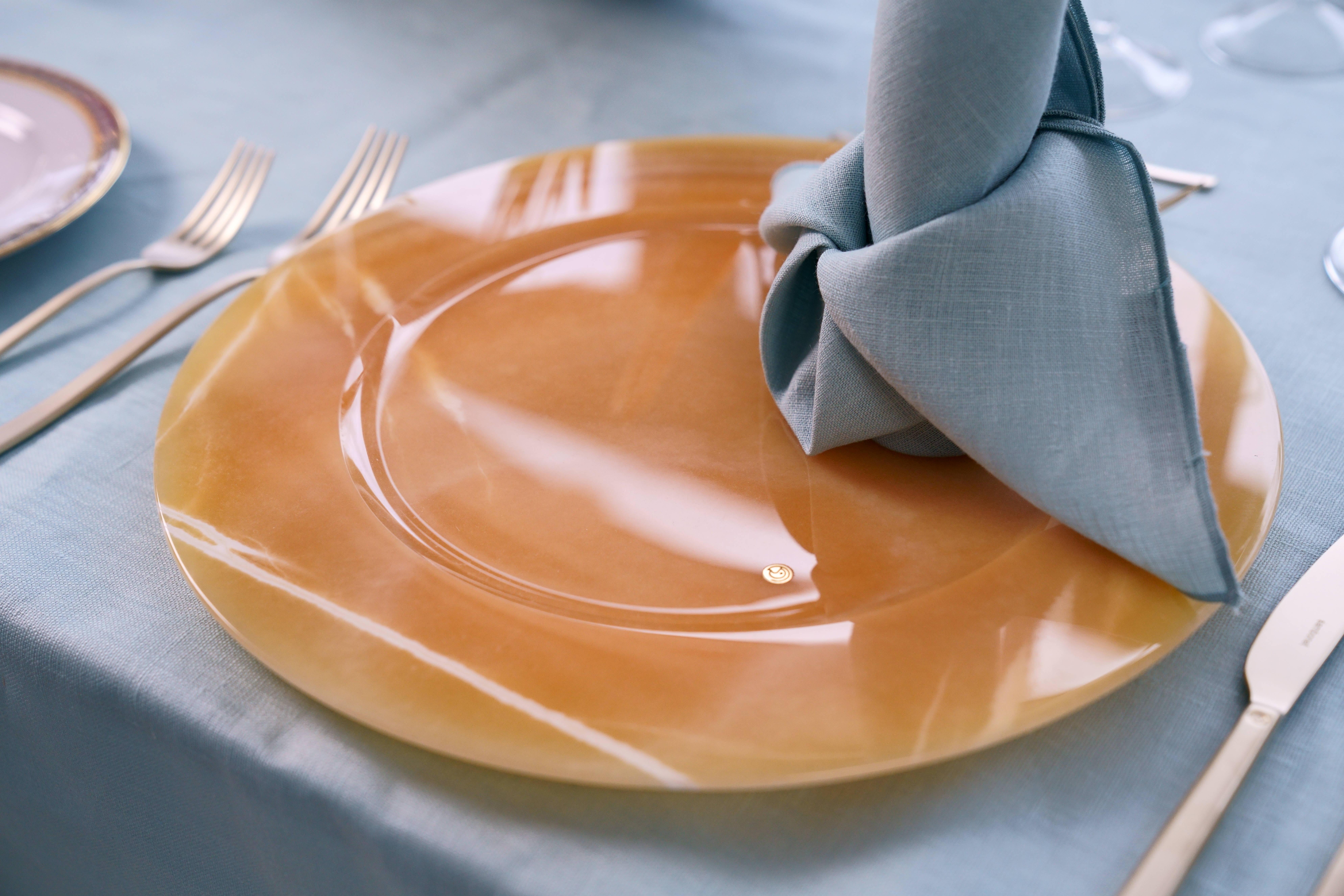 Charger Plate Platters Serveware Orange Set Onyx Marble Handmade Collectible en venta 4