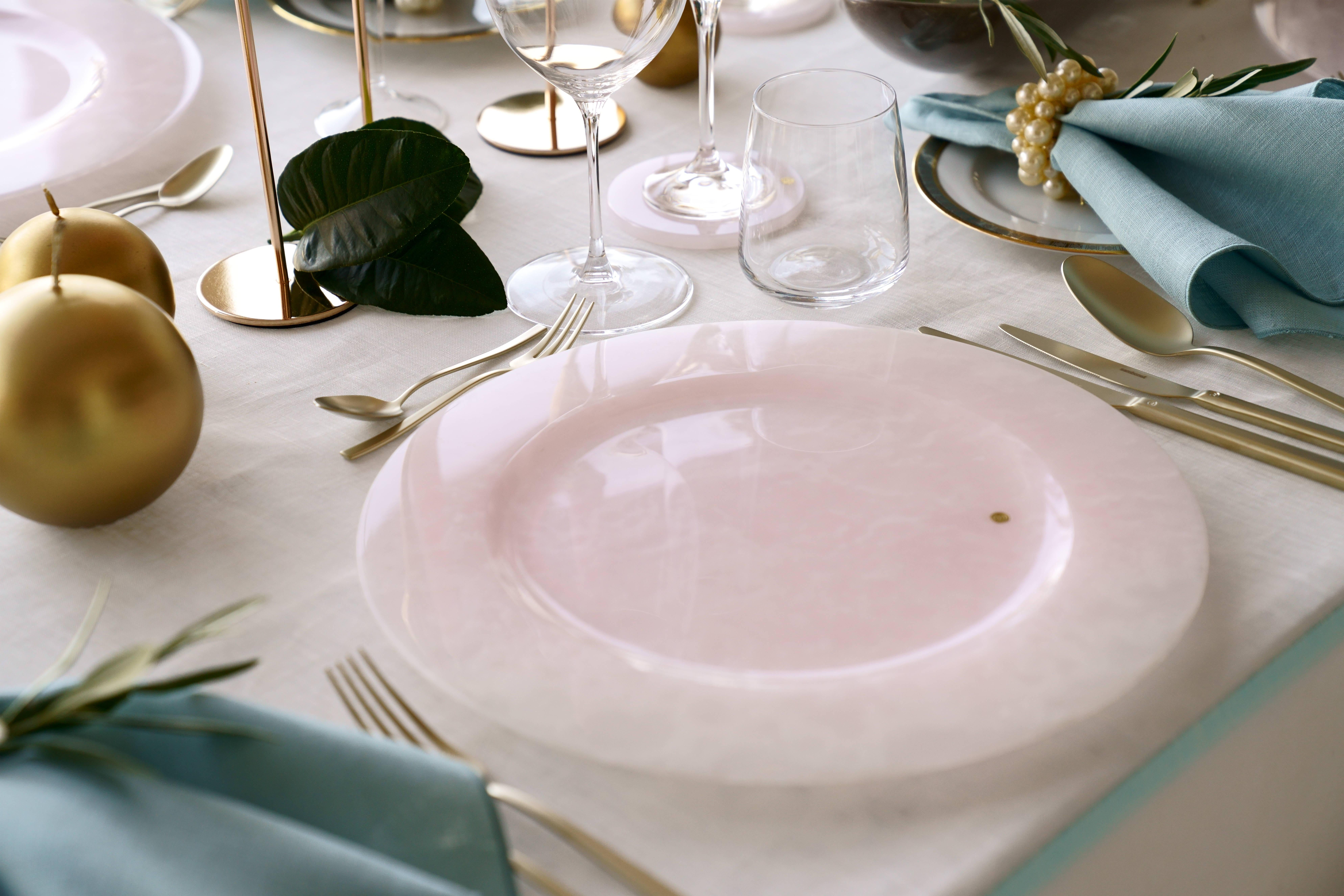pink and white plates