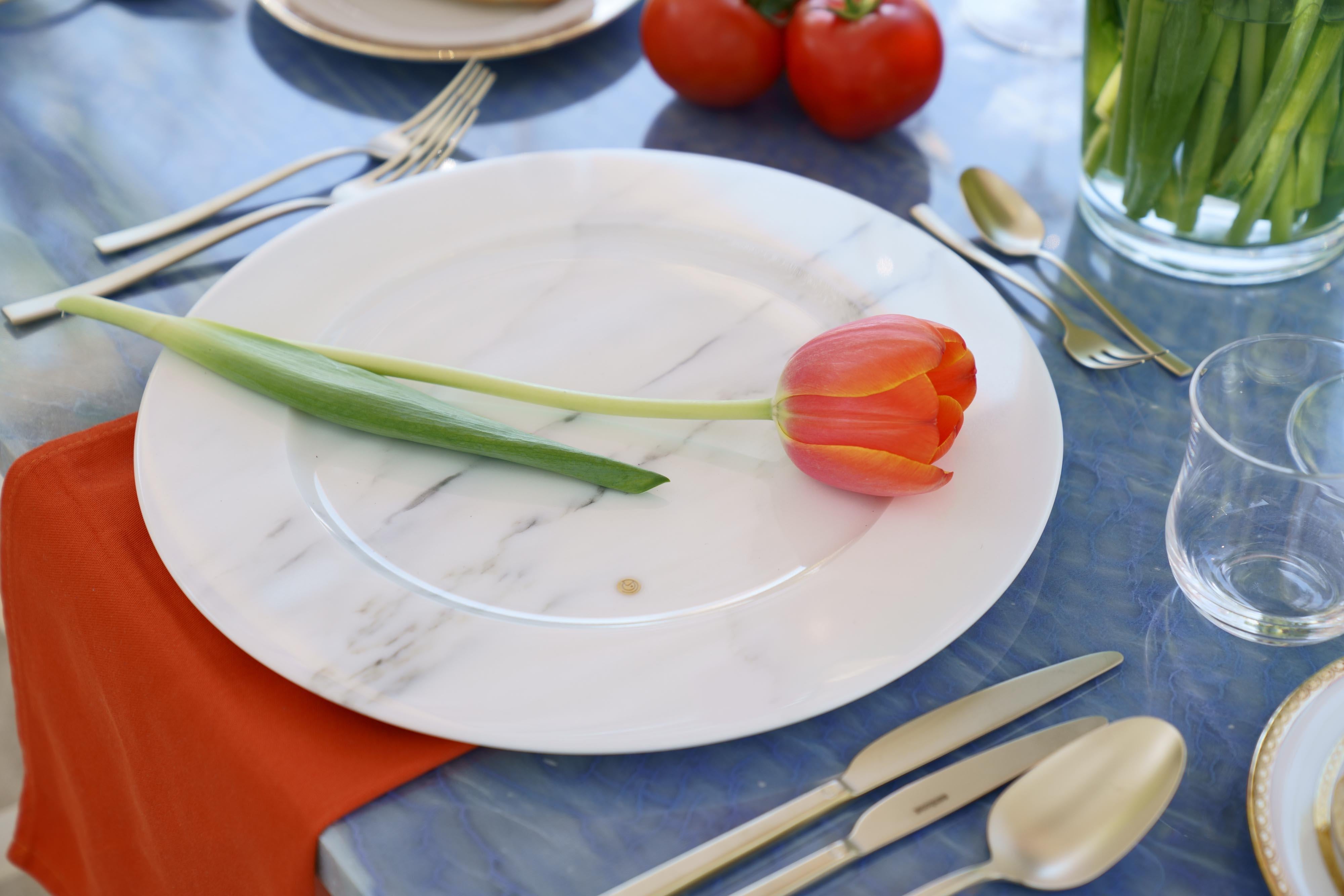 Charger Plate Platters Serveware White Statuary Marble Hand-carved Carrara Italy For Sale 3